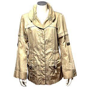 Chicos Zenergy Lightweight Beige Jacket Adjustable Waist Pockets Buckle Details